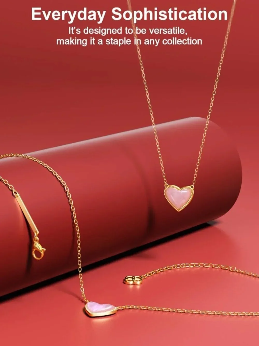 Dainty 18K Gold Plated Heart Pendant Necklace for Women, Adjustable Length